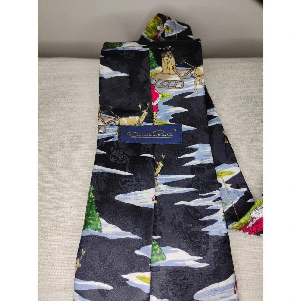 Oscar de la Renta Couture Silk Necktie Mens Santa Golf Vtg USA Made Christmas - Picture 3 of 6